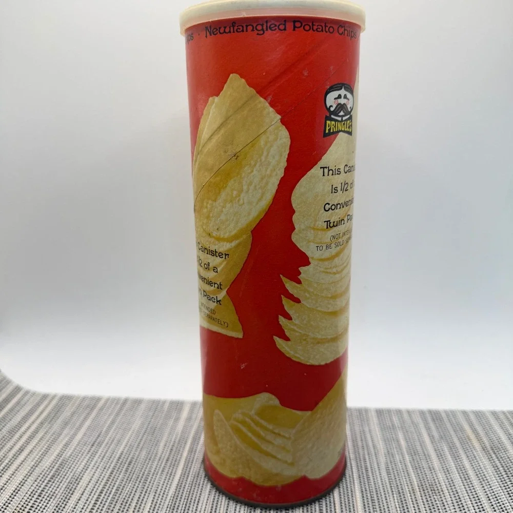 Vintage Pringles Newfangled Potato Chips Canister 1970s P&G Advertising Tin Lid